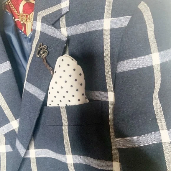 Boys Navy Plaid blazer size 4/5 - Picture 3 of 8